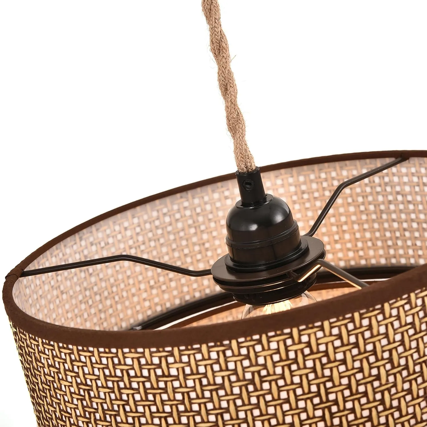 XININSUN Rattan Plug in Pendant Light Boho Wicker Lampshade Hanging Lights with Plug in Cord Plug in Chandelier for Bedroom Kitchen Dining Room Island