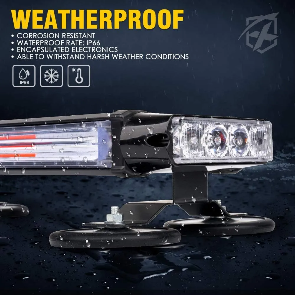 Xprite Red Blue COB LED Strobe Rooftop Flashing Light Bar Double Side Hazard Warning Beacon Police Lights w/Magnetic Base for Emergency Safety Vehicles Trucks Firefighter Traffic Cars
