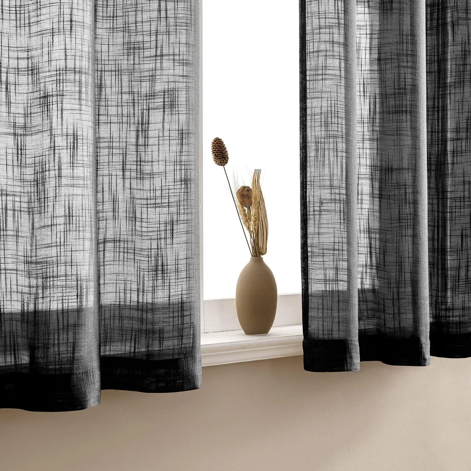 XTMYI Black Curtains 36 Inch Length for Bedroom Window Semi Sheer Short Tier Curtains for Kitchen Bathroom Small Window
