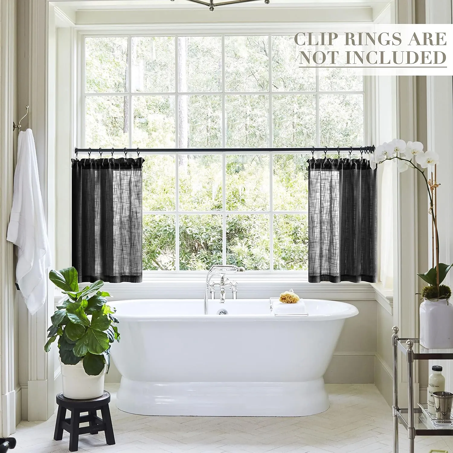 XTMYI Black Curtains 36 Inch Length for Bedroom Window Semi Sheer Short Tier Curtains for Kitchen Bathroom Small Window