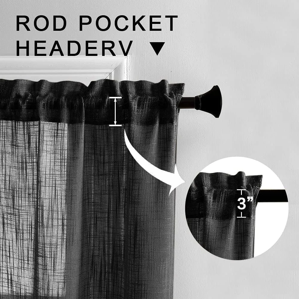 XTMYI Black Curtains 36 Inch Length for Bedroom Window Semi Sheer Short Tier Curtains for Kitchen Bathroom Small Window
