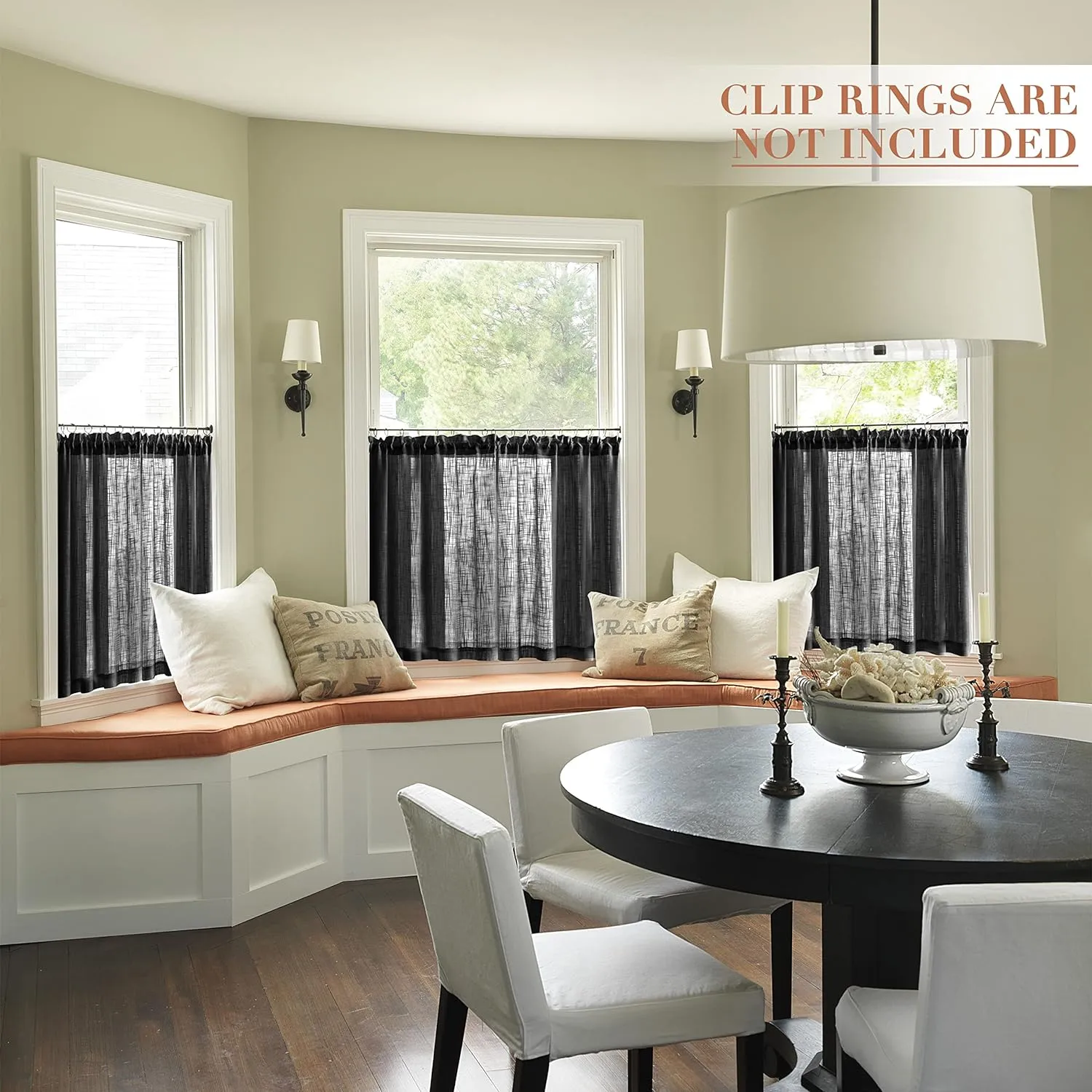 XTMYI Black Curtains 36 Inch Length for Bedroom Window Semi Sheer Short Tier Curtains for Kitchen Bathroom Small Window