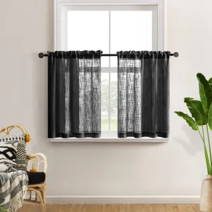 XTMYI Black Curtains 36 Inch Length for Bedroom Window Semi Sheer Short Tier Curtains for Kitchen Bathroom Small Window