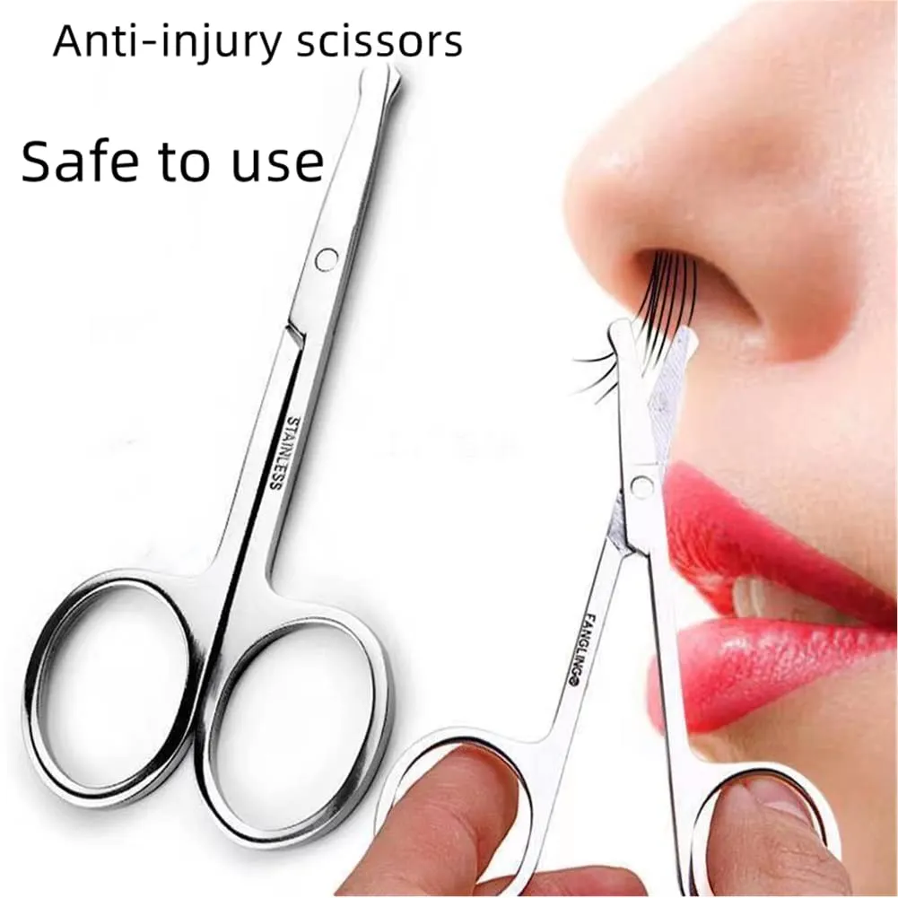 XUJINCN Small Scissors, 3.5in Beauty Scissors,for Personal Facial Hair Grooming ，Curved and Round Design, for Trim Men/Women Eyebrows Trimming, Eyelashes,Nose Hair, Ear, Mustache 3 Pack