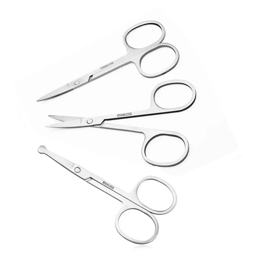 XUJINCN Small Scissors, 3.5in Beauty Scissors,for Personal Facial Hair Grooming ，Curved and Round Design, for Trim Men/Women Eyebrows Trimming, Eyelashes,Nose Hair, Ear, Mustache 3 Pack