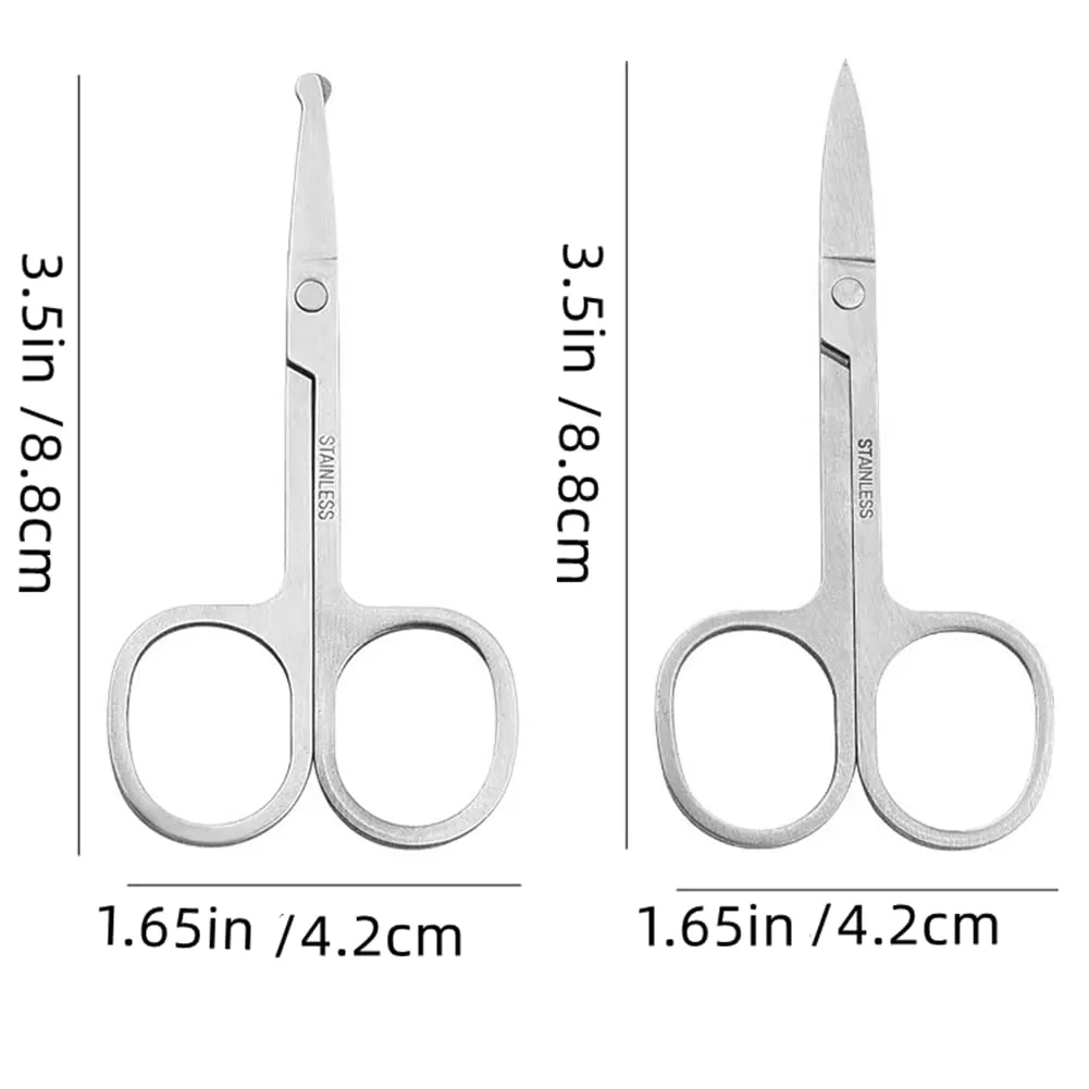 XUJINCN Small Scissors, 3.5in Beauty Scissors,for Personal Facial Hair Grooming ，Curved and Round Design, for Trim Men/Women Eyebrows Trimming, Eyelashes,Nose Hair, Ear, Mustache 3 Pack