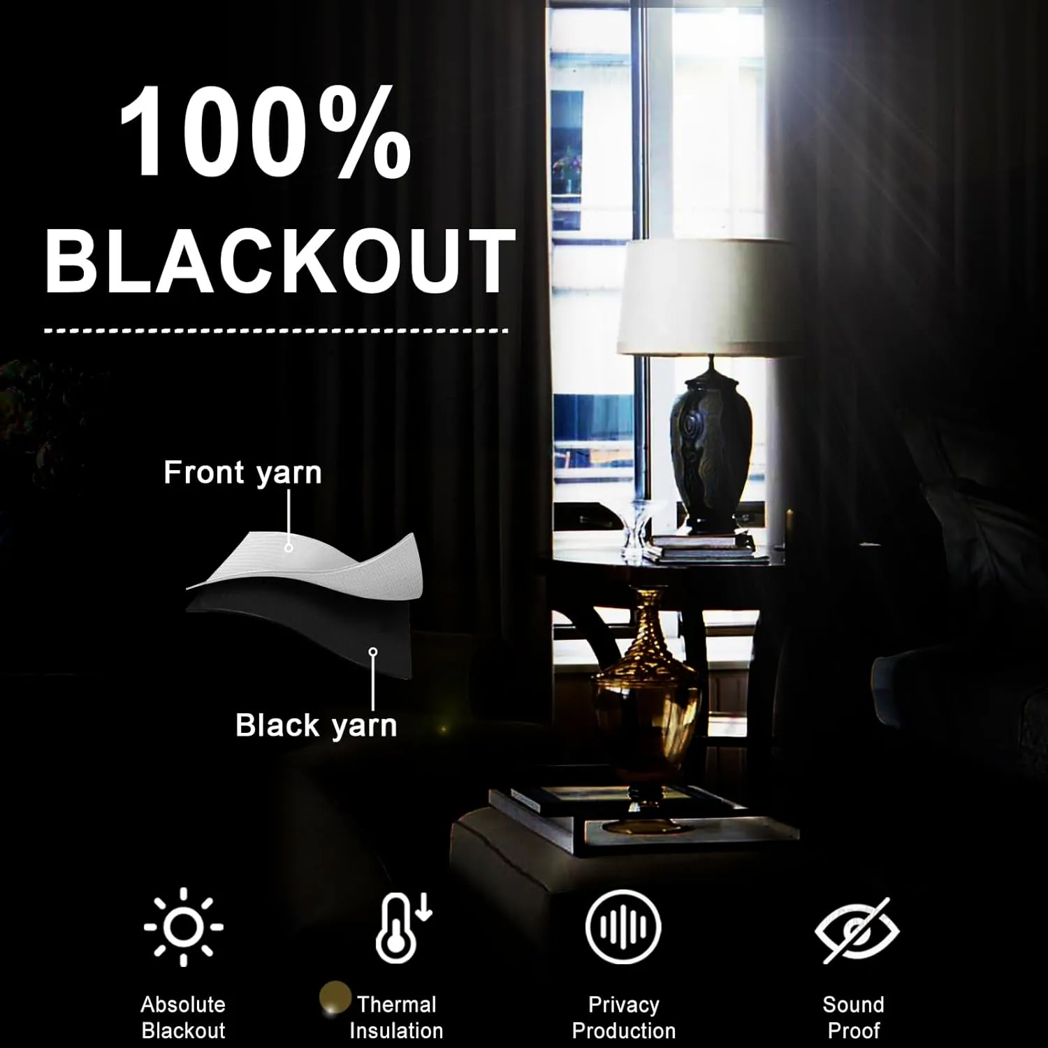 XWZO 100% Blackout Curtains with Tiebacks- Double Layers Completely Shaded Window Panels Thermal Insulated Lined Drapes for Bedroom/Living Room, Rod Pocket/Back Tab, White, W52 x L54, Set of 2 Panels