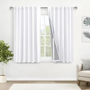 XWZO 100% Blackout Curtains with Tiebacks- Double Layers Completely Shaded Window Panels Thermal Insulated Lined Drapes for Bedroom/Living Room, Rod Pocket/Back Tab, White, W52 x L54, Set of 2 Panels
