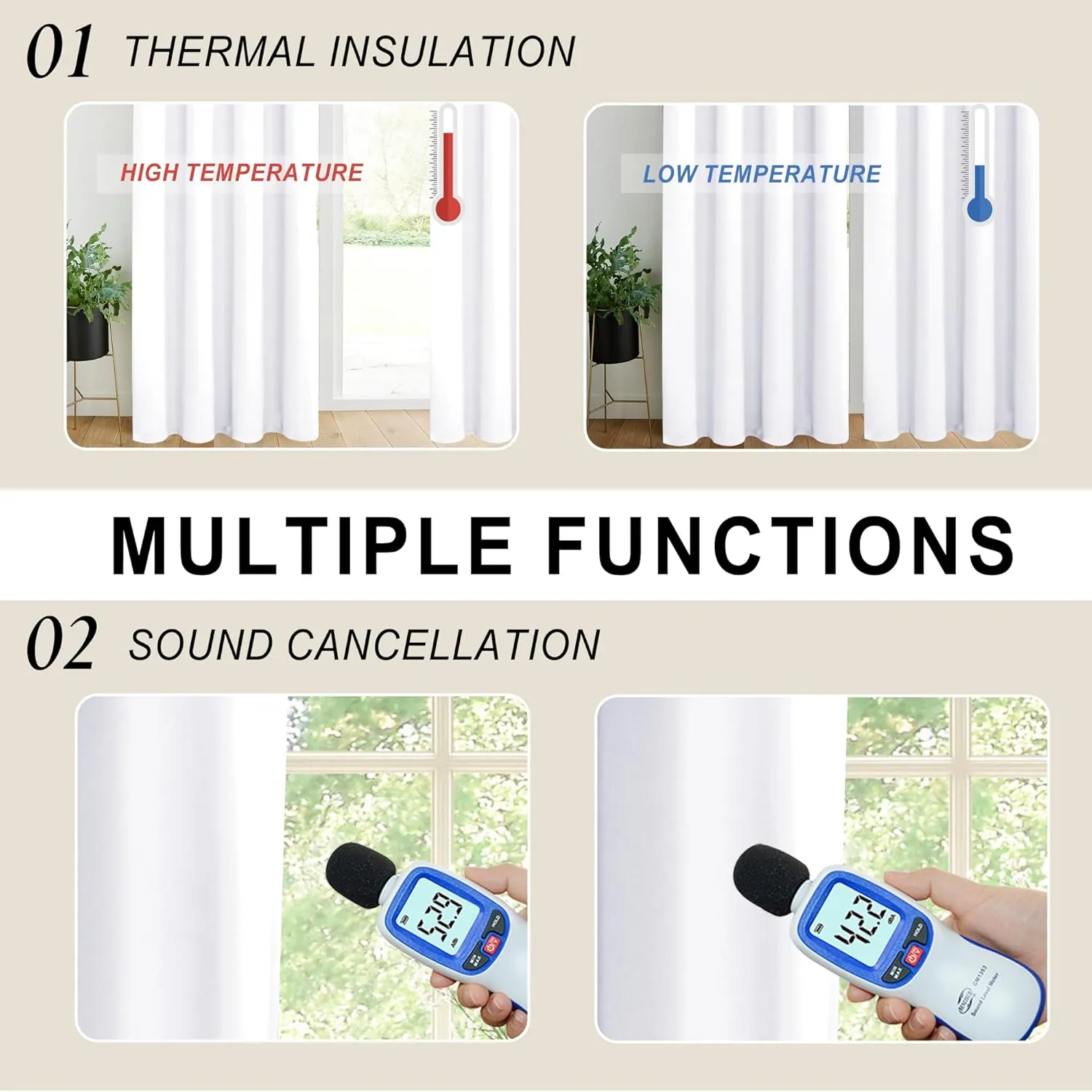 XWZO 100% Blackout Curtains with Tiebacks- Double Layers Completely Shaded Window Panels Thermal Insulated Lined Drapes for Bedroom/Living Room, Rod Pocket/Back Tab, White, W52 x L54, Set of 2 Panels