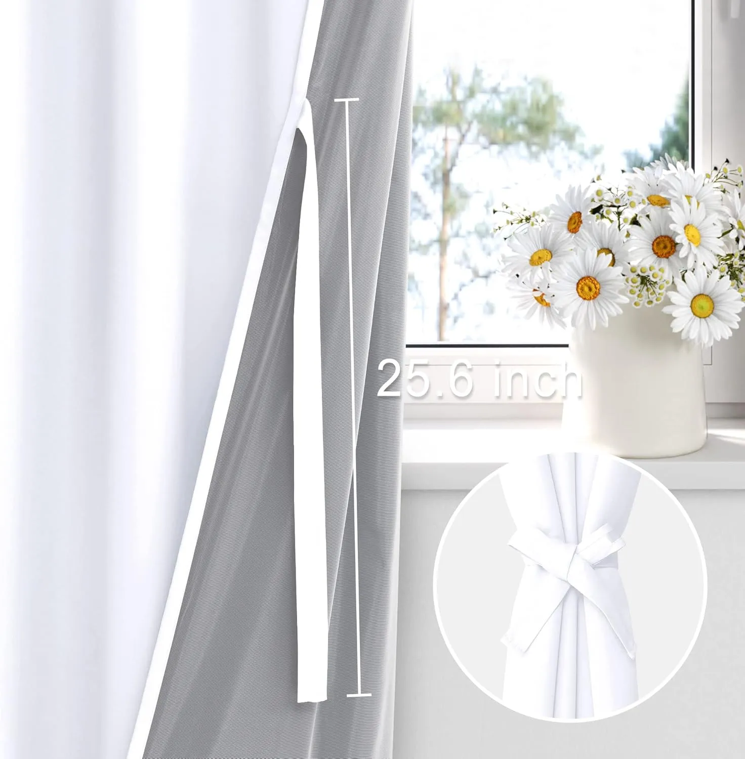 XWZO 100% Blackout Curtains with Tiebacks- Double Layers Completely Shaded Window Panels Thermal Insulated Lined Drapes for Bedroom/Living Room, Rod Pocket/Back Tab, White, W52 x L54, Set of 2 Panels
