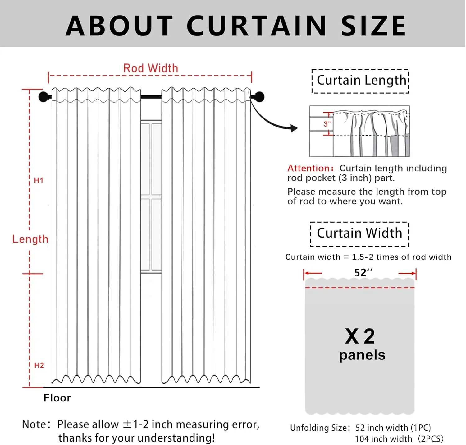 XWZO 100% Blackout Curtains with Tiebacks- Double Layers Completely Shaded Window Panels Thermal Insulated Lined Drapes for Bedroom/Living Room, Rod Pocket/Back Tab, White, W52 x L54, Set of 2 Panels