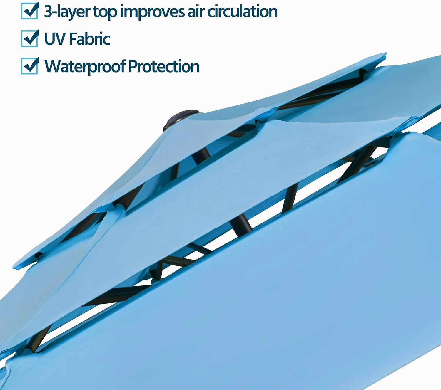 Yaheetech 3-Tier Patio Parasol 10ft Vented Outdoor Canopy Sun Shade Large Market Table Umbrella Double-layer Cloth & Push-button Tilting for Yard/Garden/Park Sky Blue