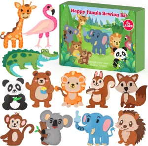 YEETIN Sewing Kit for Kids Ages 6 , Beginner Felt Sewing Craft Kit, DIY Jungle Stuffed Animals Making Set, Learn to Sew Gifts for Birthday