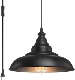 YeLEEiNO 14.5 Feet Extension Hanging Lantern Pendant Lamp,Swag Lights with Plug in Cord and On/Off Switch,Industrial Barn Yard Metal Hanging Ceiling Pendant Light for Bed Room,Dining Room