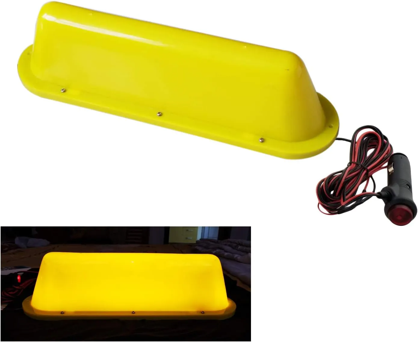 Yellow Shell LED 12V Car Taxi Cab Roof Top Sign Light Lamp Magnetic with 3m Cigarette Lighter Power Cords