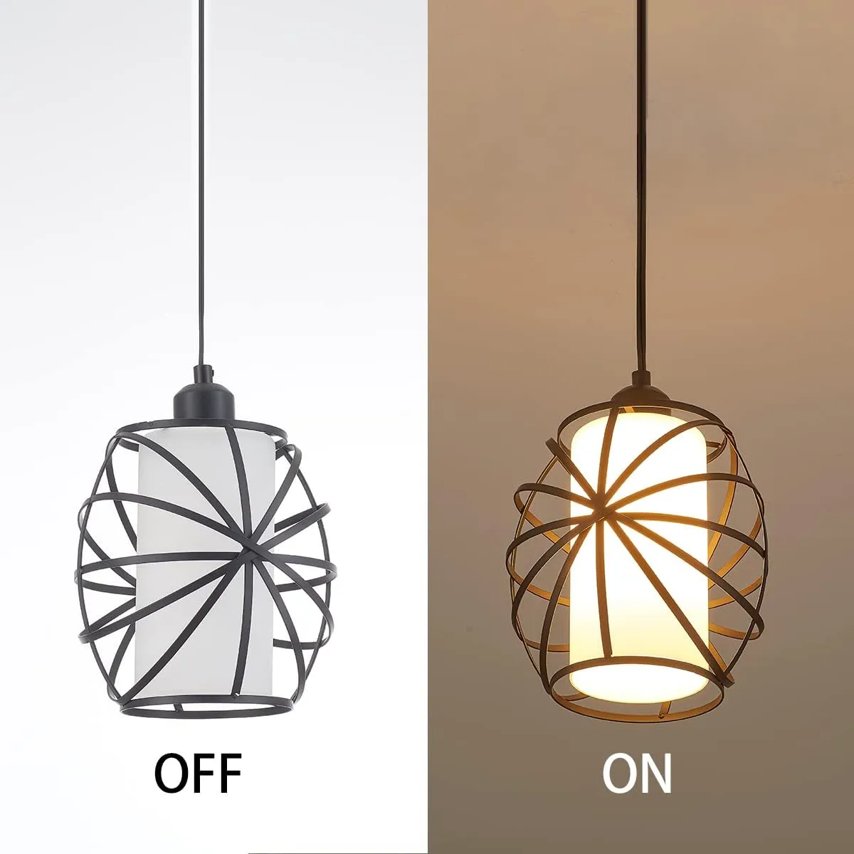 YLONG-ZS Hanging Lights with Plug in Cord，Glass Pendant Lighting Plug in,Blake Dimmerable Hanging Lamp， Swag Lamp for Kitchen Island,Bedroom,Living Room,Dining Room