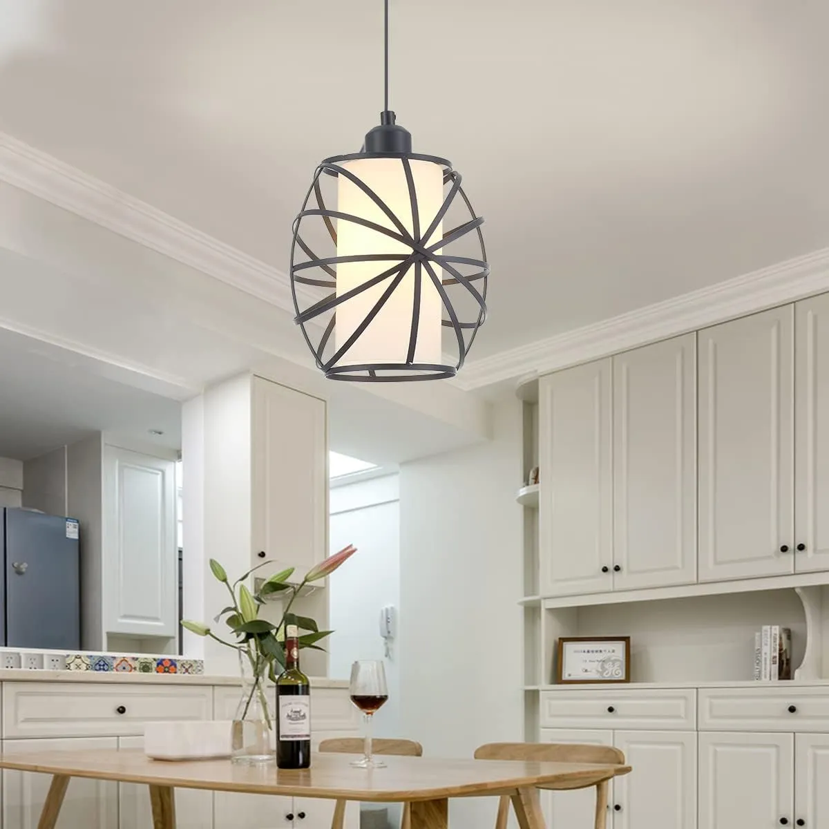 YLONG-ZS Hanging Lights with Plug in Cord，Glass Pendant Lighting Plug in,Blake Dimmerable Hanging Lamp， Swag Lamp for Kitchen Island,Bedroom,Living Room,Dining Room