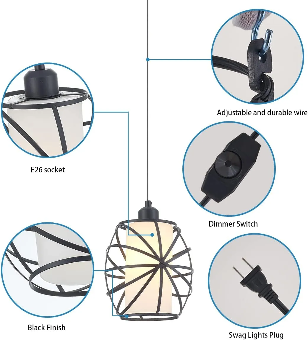 YLONG-ZS Hanging Lights with Plug in Cord，Glass Pendant Lighting Plug in,Blake Dimmerable Hanging Lamp， Swag Lamp for Kitchen Island,Bedroom,Living Room,Dining Room