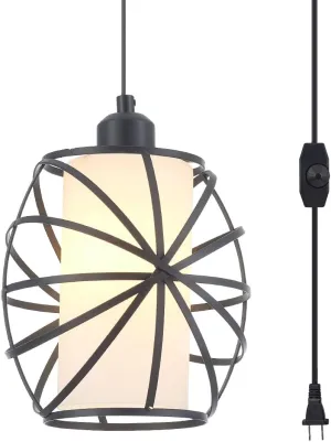 YLONG-ZS Hanging Lights with Plug in Cord，Glass Pendant Lighting Plug in,Blake Dimmerable Hanging Lamp， Swag Lamp for Kitchen Island,Bedroom,Living Room,Dining Room