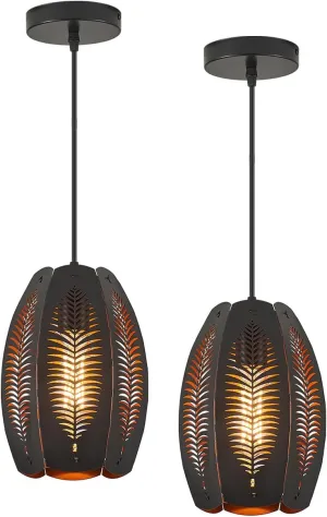 YLONG-ZS Mid Century Pendant Lights, Black Kitchen Island Light Fixtures with Inner Gold Shade, Adjustable Hanging Cord, 2-Pack for Home Office Dining Room Bathroom Bedroom Kitchen Island