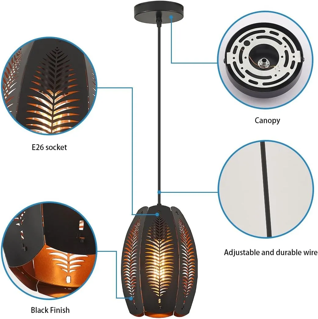 YLONG-ZS Mid Century Pendant Lights, Black Kitchen Island Light Fixtures with Inner Gold Shade, Adjustable Hanging Cord, 2-Pack for Home Office Dining Room Bathroom Bedroom Kitchen Island