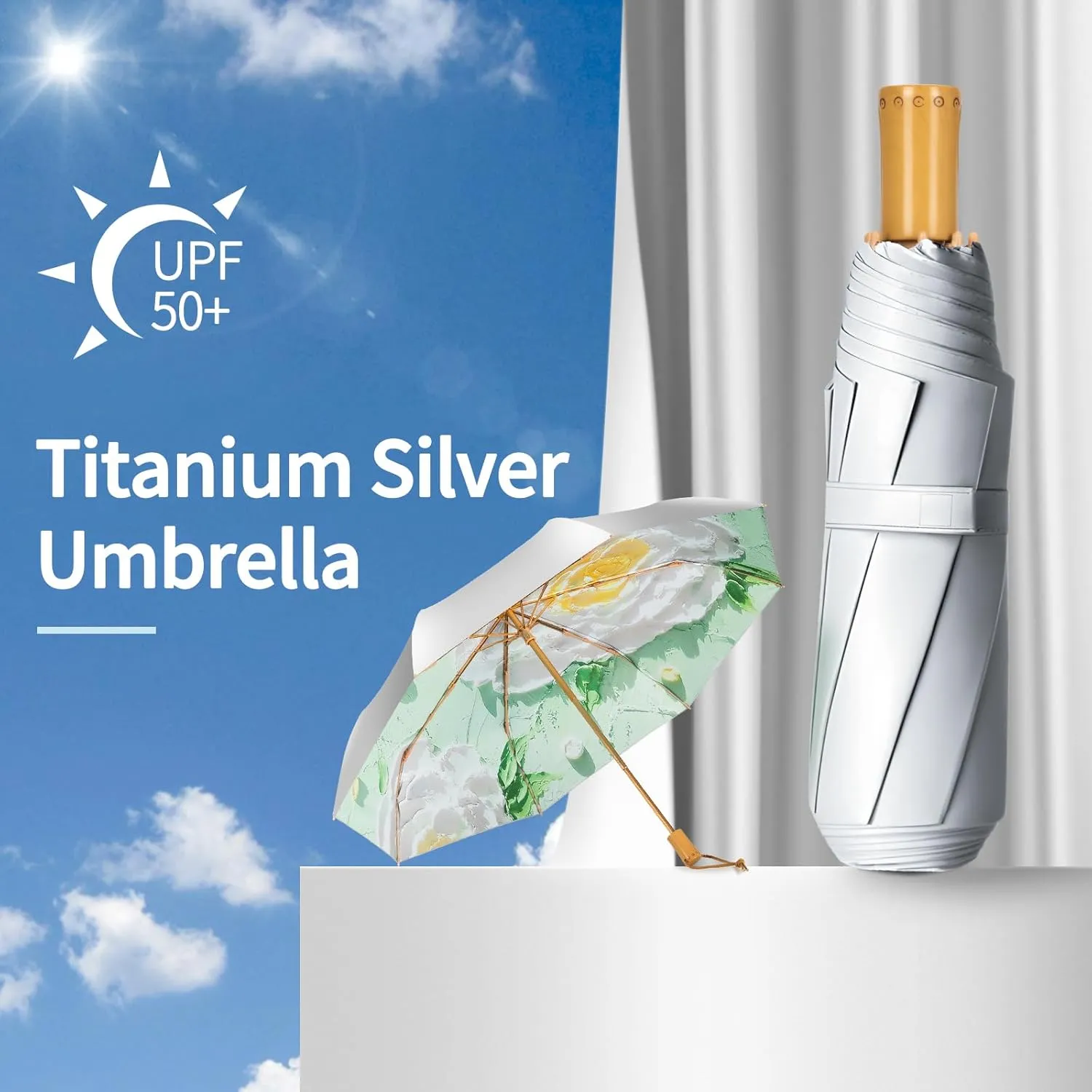 Yoobure Travel Umbrella Portable Compact Umbrellas, Pocket Mini for Purse, Umbrellas for UV Sun & Rain Small for Backpack, Umbrella with Case Folding for Kids Women