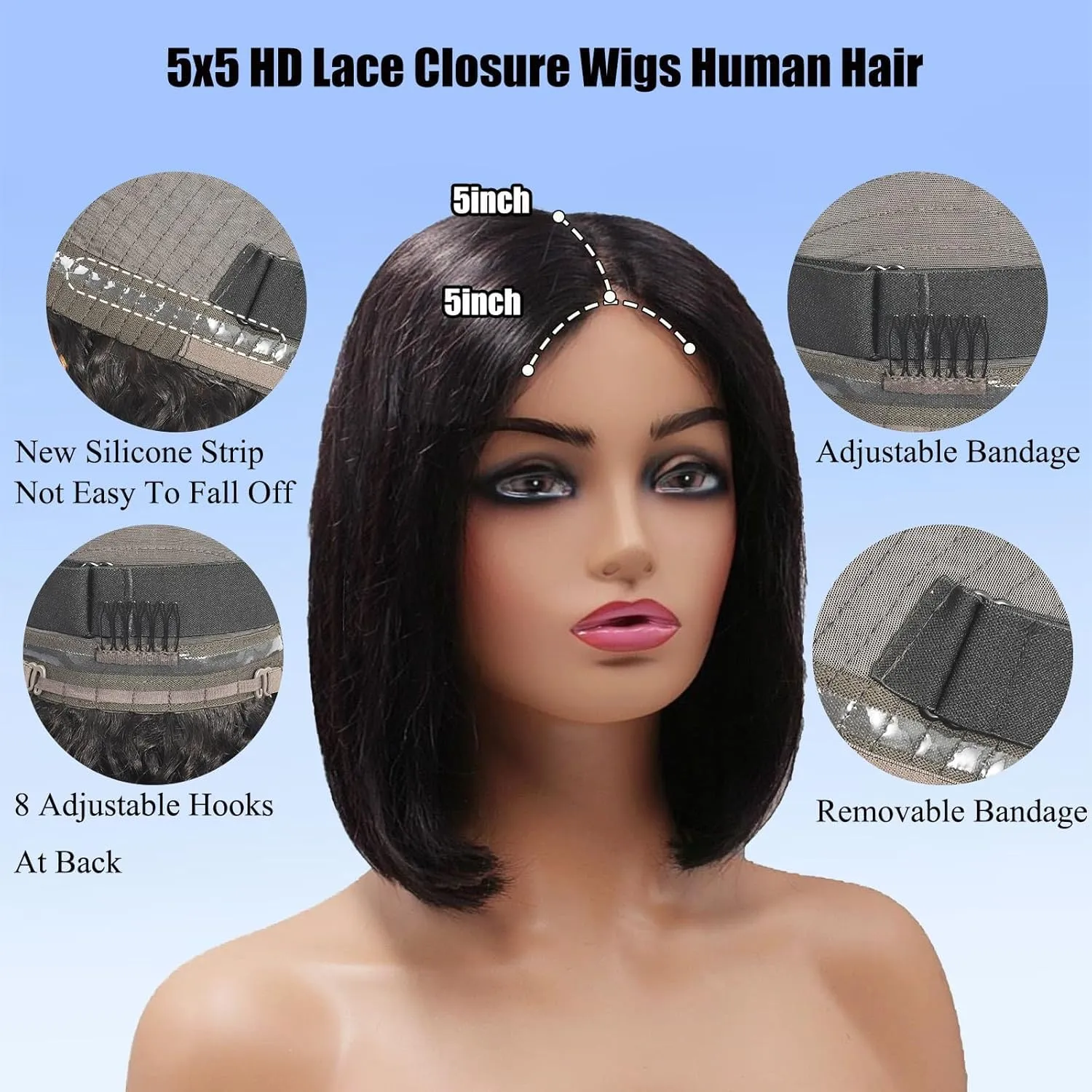 yosly Short Stright Bob Wig Human Hair Glueless Wigs Human Hair Pre Plucked Pre Cut 5x5 HD Lace Closure Wigs Human Hair Middle Part Glueless Wigs Human Hair For Black Women Natural Color 12inch