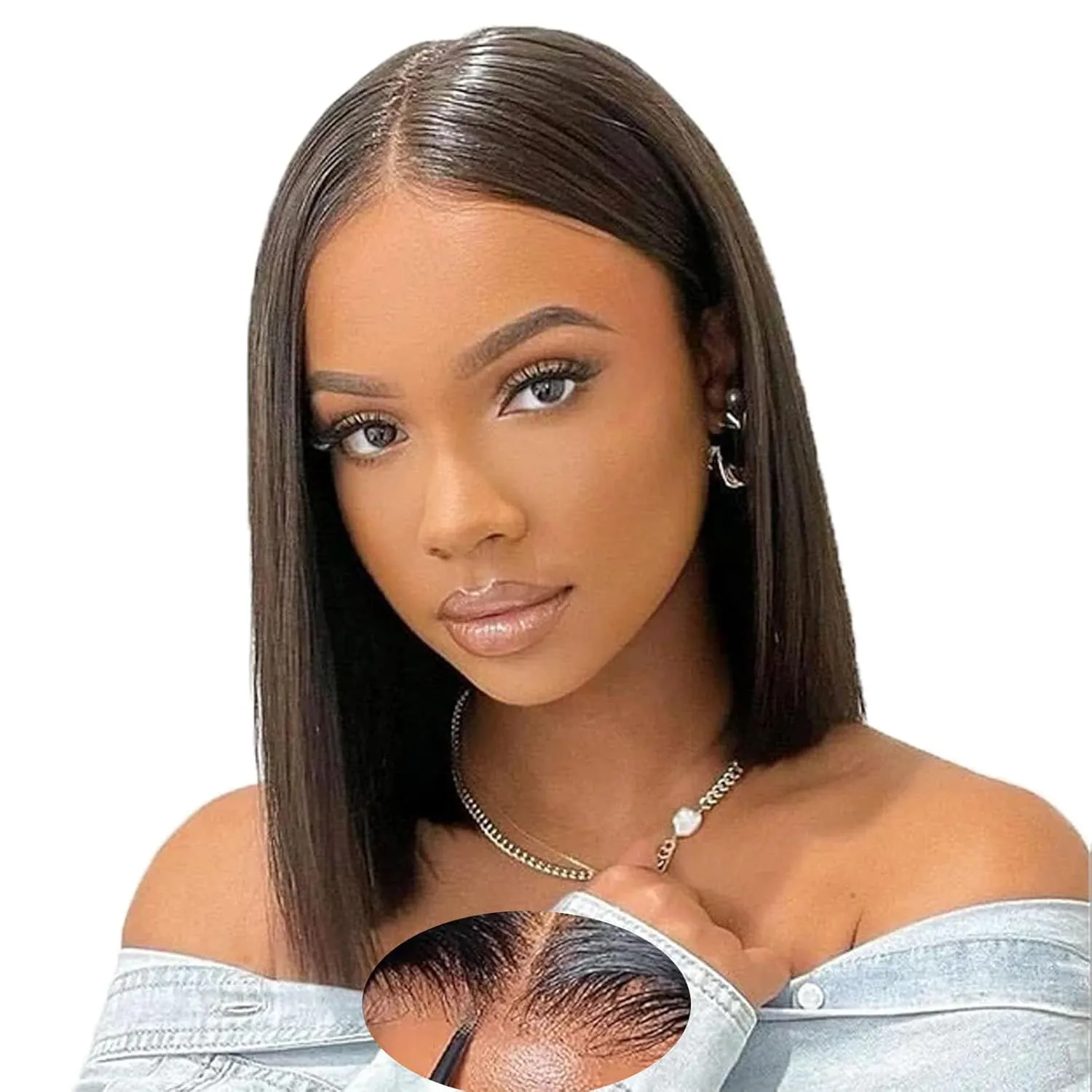 yosly Short Stright Bob Wig Human Hair Glueless Wigs Human Hair Pre Plucked Pre Cut 5x5 HD Lace Closure Wigs Human Hair Middle Part Glueless Wigs Human Hair For Black Women Natural Color 12inch