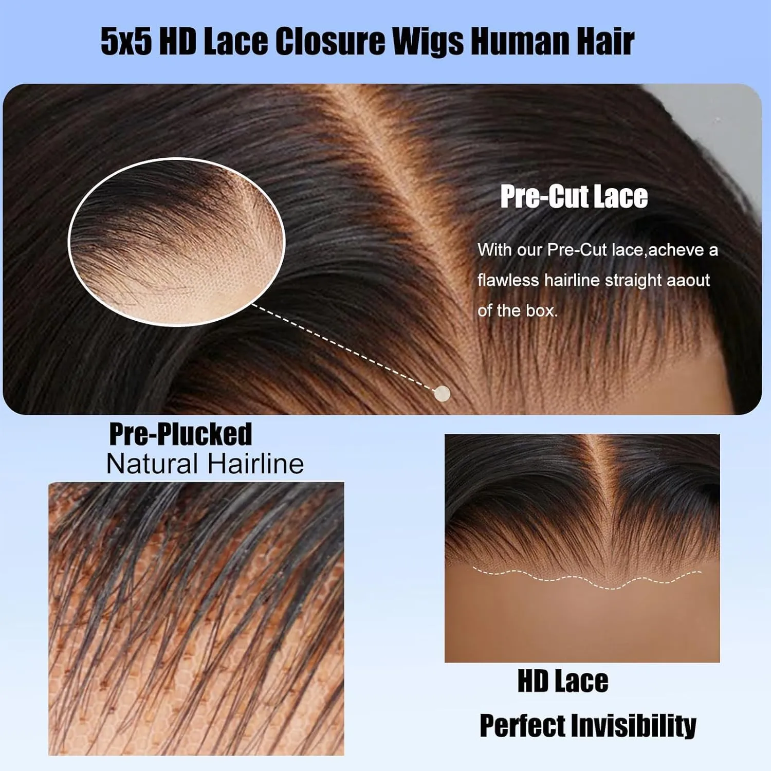 yosly Short Stright Bob Wig Human Hair Glueless Wigs Human Hair Pre Plucked Pre Cut 5x5 HD Lace Closure Wigs Human Hair Middle Part Glueless Wigs Human Hair For Black Women Natural Color 12inch