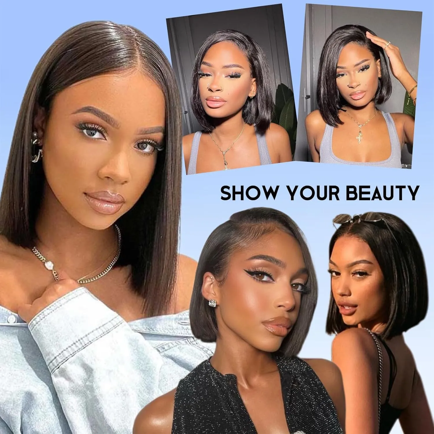 yosly Short Stright Bob Wig Human Hair Glueless Wigs Human Hair Pre Plucked Pre Cut 5x5 HD Lace Closure Wigs Human Hair Middle Part Glueless Wigs Human Hair For Black Women Natural Color 12inch
