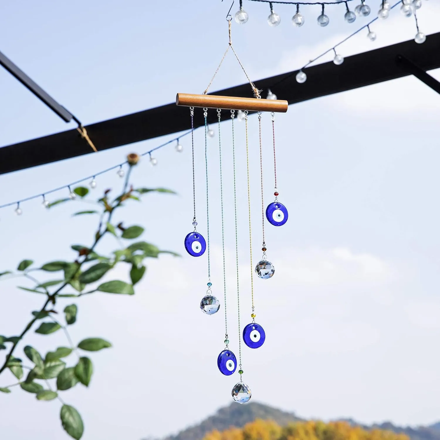 YU FENG Hanging Crystals Suncatcher Ornament Turkish Blue Evil Eye Decor Crystal Ball Prisms Rainbow Maker Pendant for Window Garden