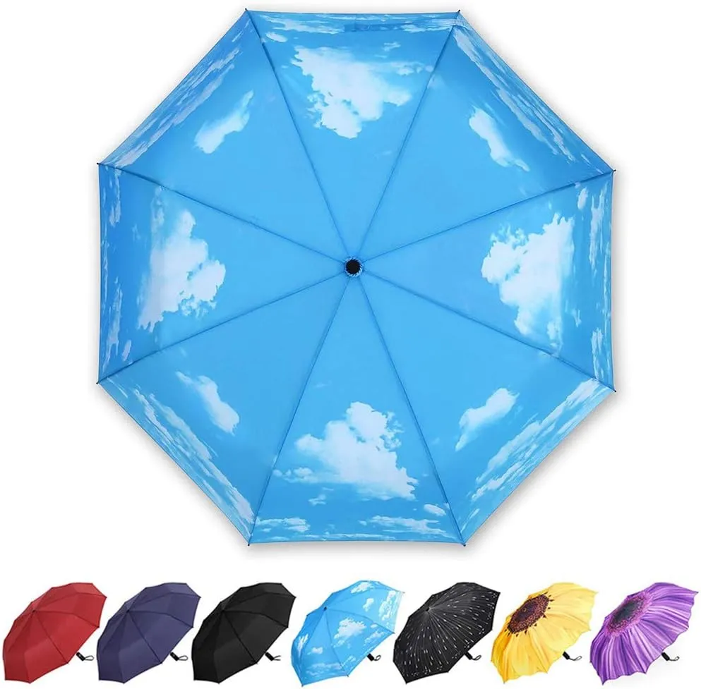 YumSur Compact Travel Umbrella - Windproof, Reinforced Canopy, Tested in 60mph Winds, Strong Reinforced Windproof Umbrella, One Touch Auto Open/Close for Men & Women