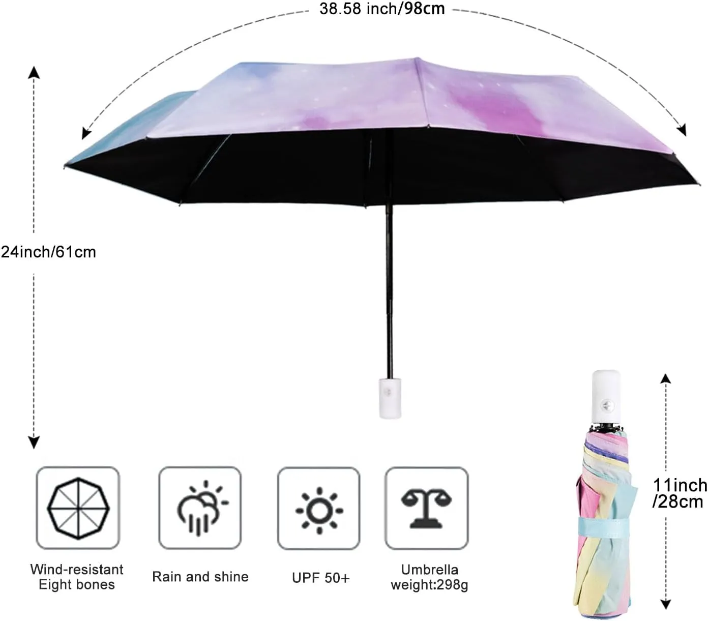 YumSur Compact Travel Umbrella - Windproof, Reinforced Canopy, Tested in 60mph Winds, Strong Reinforced Windproof Umbrella, One Touch Auto Open/Close for Men & Women