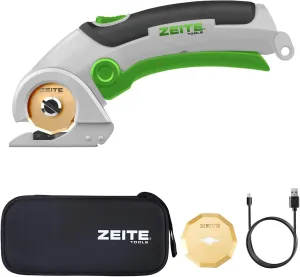 ZEITE 4V Cordless Scissors,Electric Cardboard Box Cutter with Titanium Coated HSS Blades,Rotary Cutter with Safety Lock for Leather Carpet Fabric Cutting,Sewing,Crafting,Storage Case