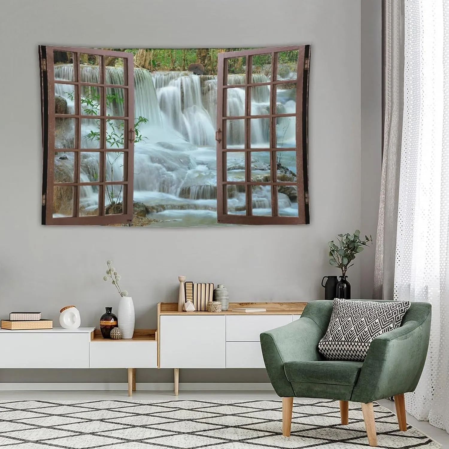 ZhiRain Nature Forest Landscape Tapestry Wall Hanging Waterfall Bamboo Japanese Style Garden Jungle Stream Tapestries Home Decor for Living Room Bedroom Apartment Farmhouse Dorm 60"x90"
