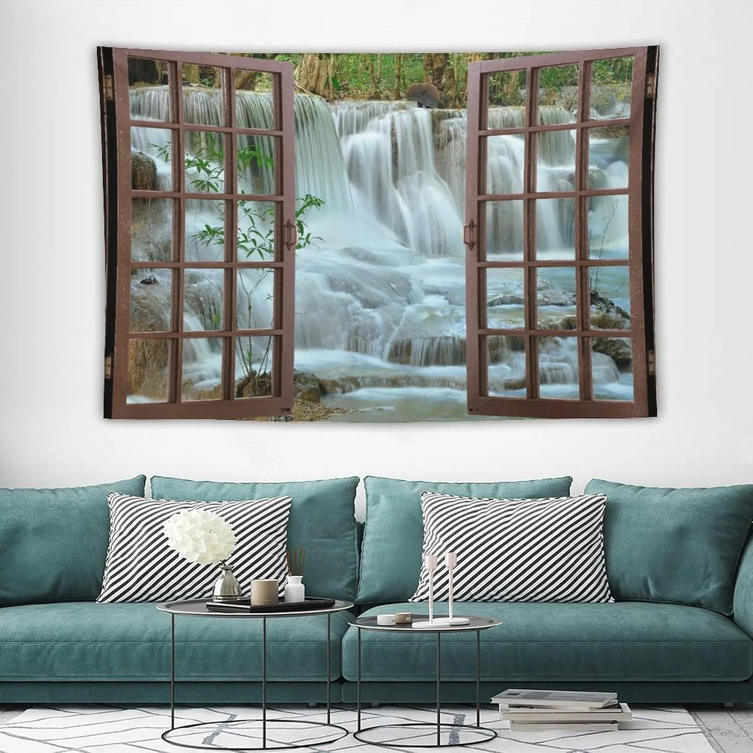 ZhiRain Nature Forest Landscape Tapestry Wall Hanging Waterfall Bamboo Japanese Style Garden Jungle Stream Tapestries Home Decor for Living Room Bedroom Apartment Farmhouse Dorm 60"x90"