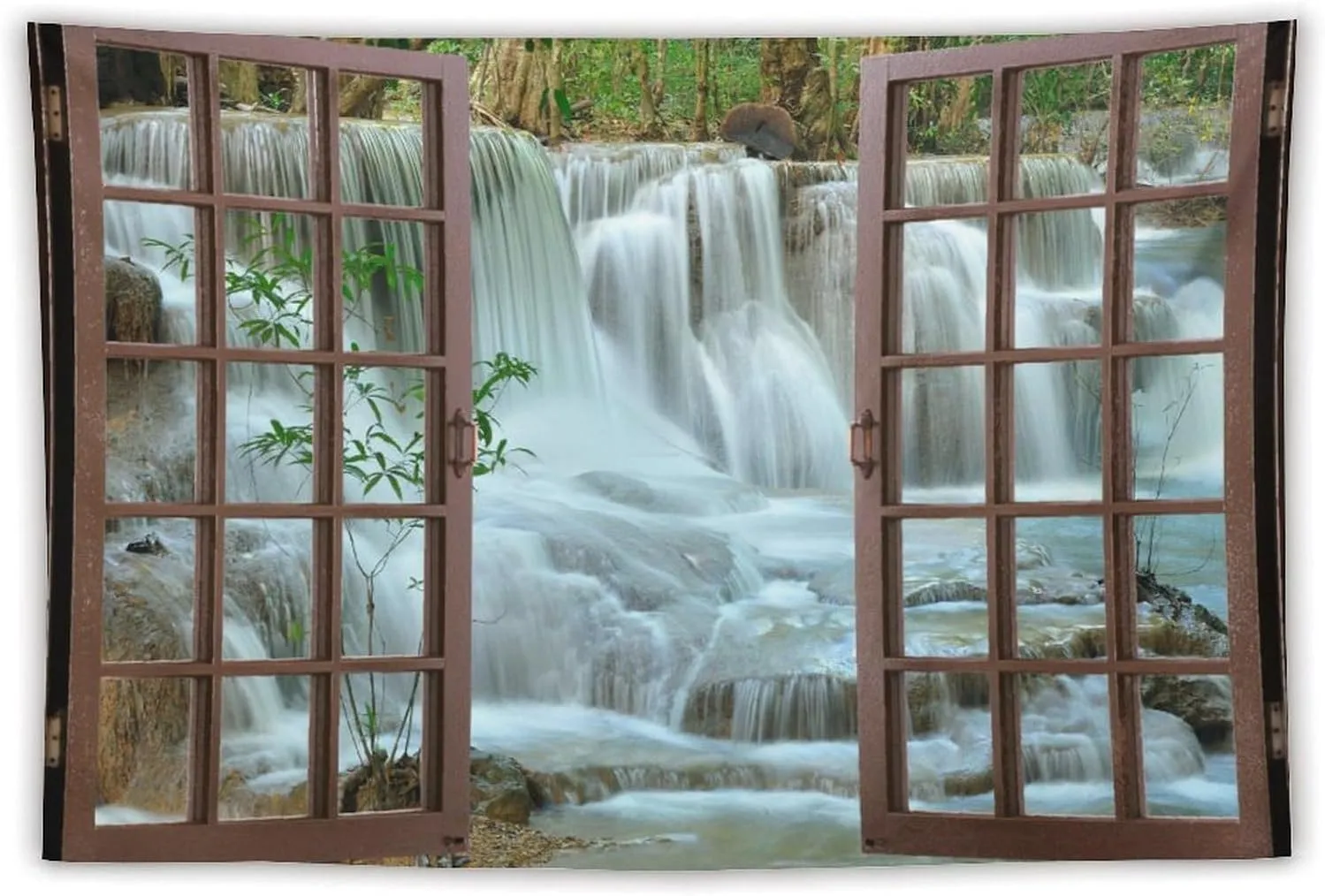 ZhiRain Nature Forest Landscape Tapestry Wall Hanging Waterfall Bamboo Japanese Style Garden Jungle Stream Tapestries Home Decor for Living Room Bedroom Apartment Farmhouse Dorm 60"x90"