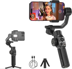 ZHIYUN Smooth 5S AI [Official] 3-Axis Gimbal Stabilizer for Smartphone, iPhone Gimbal with Built-in Fill Light, Tripod, Phone Stabilizer for Video Recording Supports Gesture Control, 360° Inception