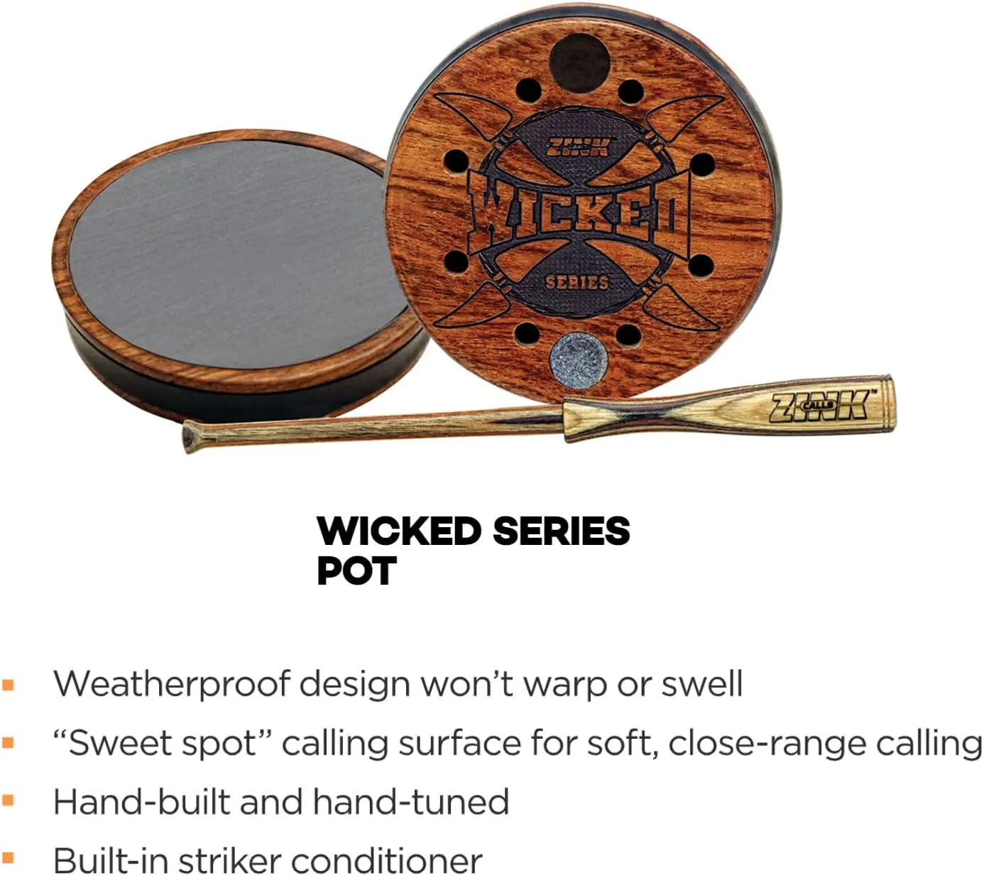 Zink Wicked Series Hunting Pot Turkey Call | Wood/Acrylic Durable Weatherproof Traditional Design Hand-Tuned Soft Close-Range Calling, Slate