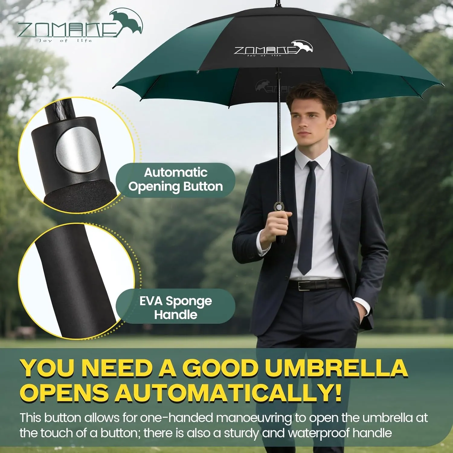 ZOMAKE 62/68 Inch Golf Umbrella Extra Large Oversized Umbrella Windproof Automatic Open with Double Canopy Vented for Rain