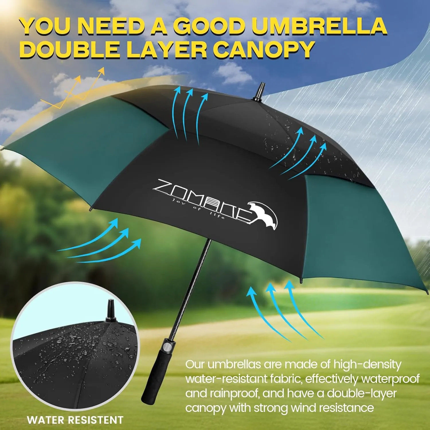 ZOMAKE 62/68 Inch Golf Umbrella Extra Large Oversized Umbrella Windproof Automatic Open with Double Canopy Vented for Rain