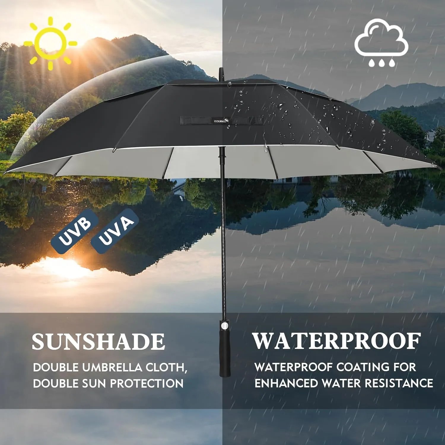 ZOMAKE 62/68" Windproof Golf Umbrella UV Protection, Automatic Oversize Golf Umbrellas Double Canopy Vented Sun Blocking Push Cart for Rain Sun