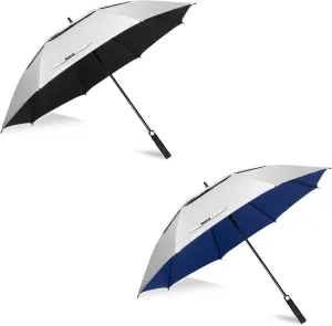 ZOMAKE 68" Large Golf Umbrella UV Protection - Double Canopy Vented Golf Umbrellas Oversize for Rain Windproof Automatic Sun Blocking Umbrella Golf Push Cart Umbrella for Men Women - Silver Black&Blue