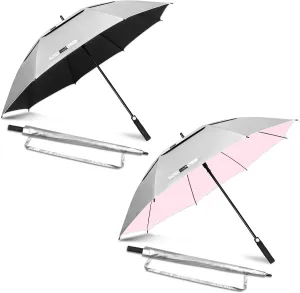 ZOMAKE 68" Large Golf Umbrella UV Protection - Double Canopy Vented Golf Umbrellas Oversize for Rain Windproof Automatic Sun Blocking Umbrella Golf Push Cart Umbrella XXXL for Men(Silver Black&Pink)