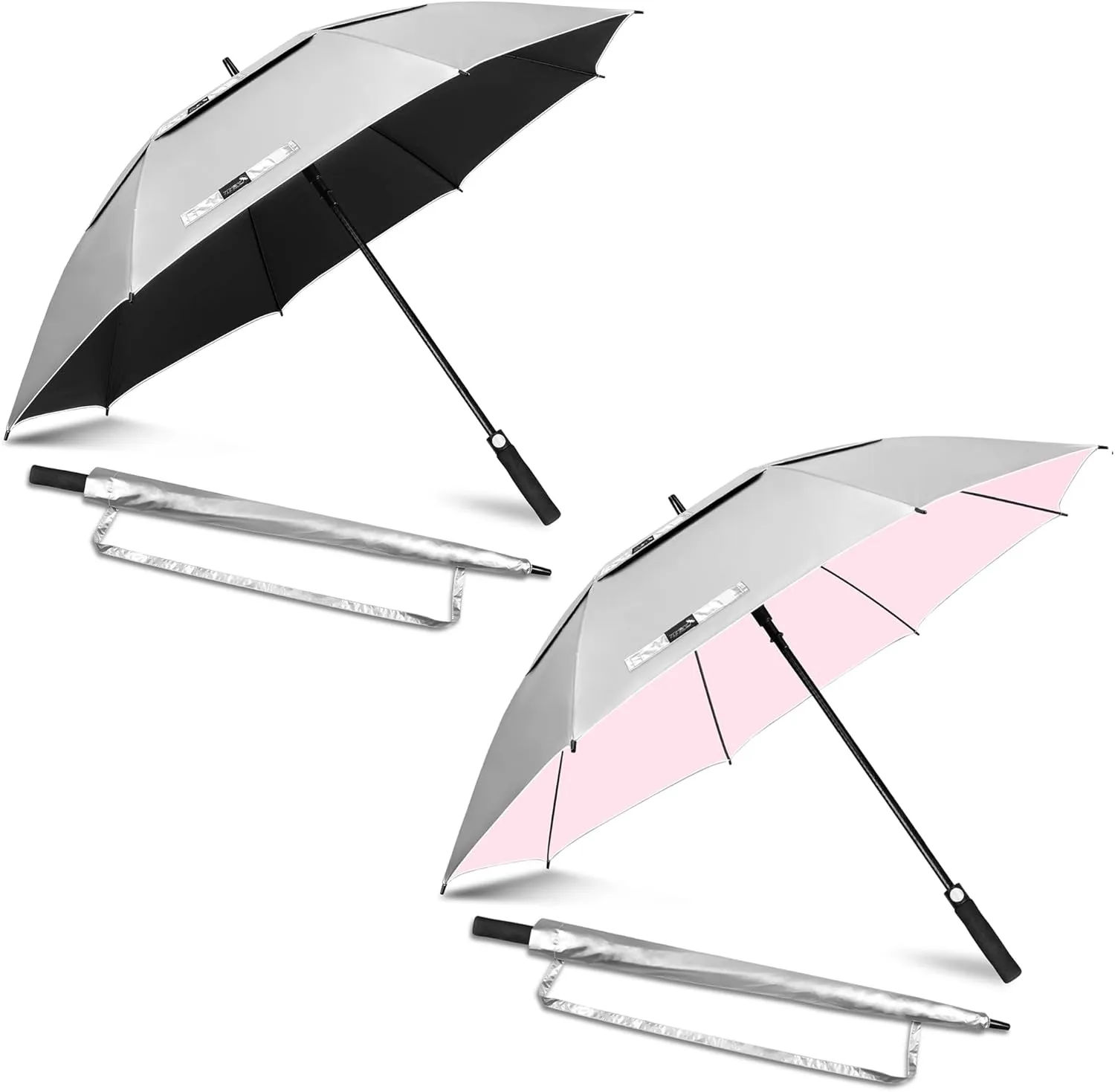 ZOMAKE 68" Large Golf Umbrella UV Protection - Double Canopy Vented Golf Umbrellas Oversize for Rain Windproof Automatic Sun Blocking Umbrella Golf Push Cart Umbrella XXXL for Men(Silver Black&Pink)