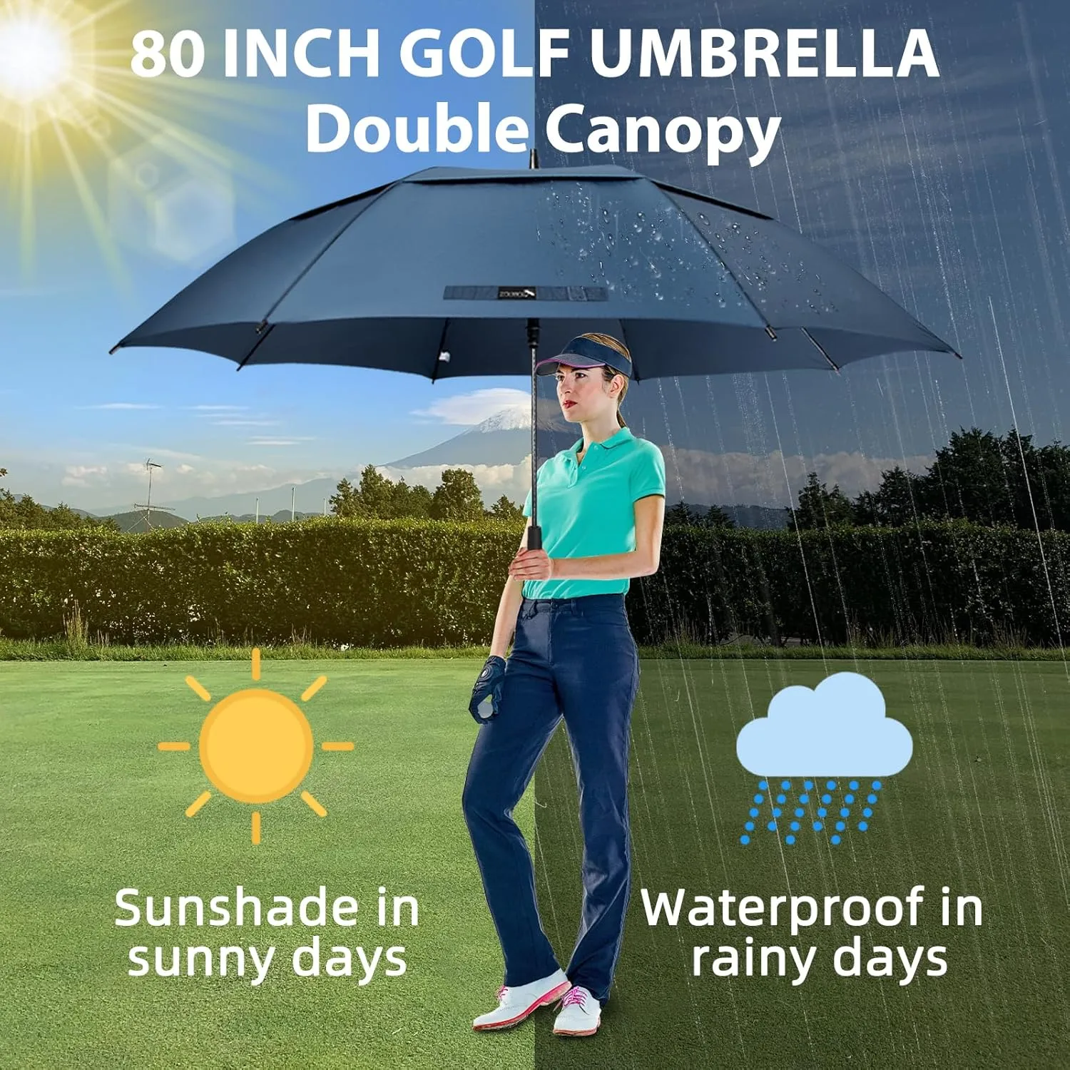 ZOMAKE Extra Large Golf Umbrella Windproof 80 Inch - Double Canopy Vented Golf Umbrellas for Rain Manual Opening Golf Push Cart Umbrella Oversize Stick Umbrellas for Men Women
